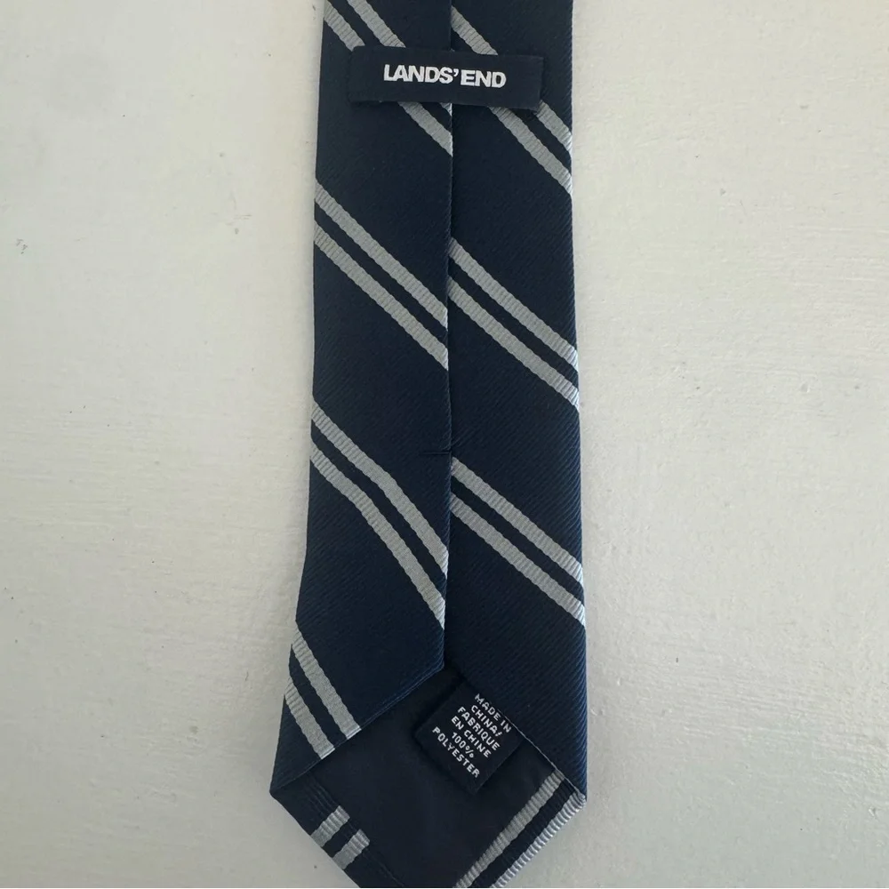 Lot of 3 Lands End Boys School Uniform Zipper Ties Size Medium Blue Stripes
